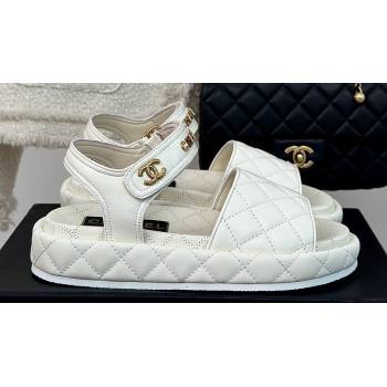 Chanel Heel 4cm Logo and Quilting Lambskin Beach Sandals White 2024 (modeng-23121520)