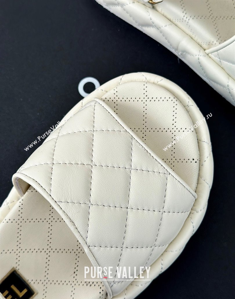 Chanel Heel 4cm Logo and Quilting Lambskin Beach Sandals White 2024 (modeng-23121520)