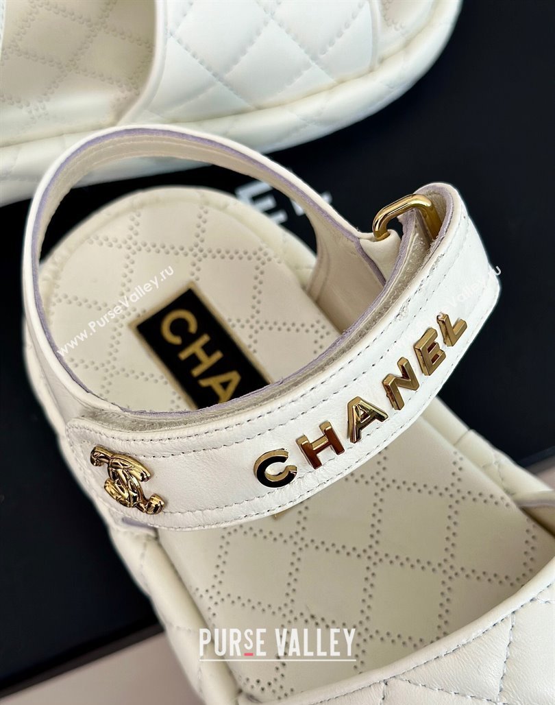 Chanel Heel 4cm Logo and Quilting Lambskin Beach Sandals White 2024 (modeng-23121520)
