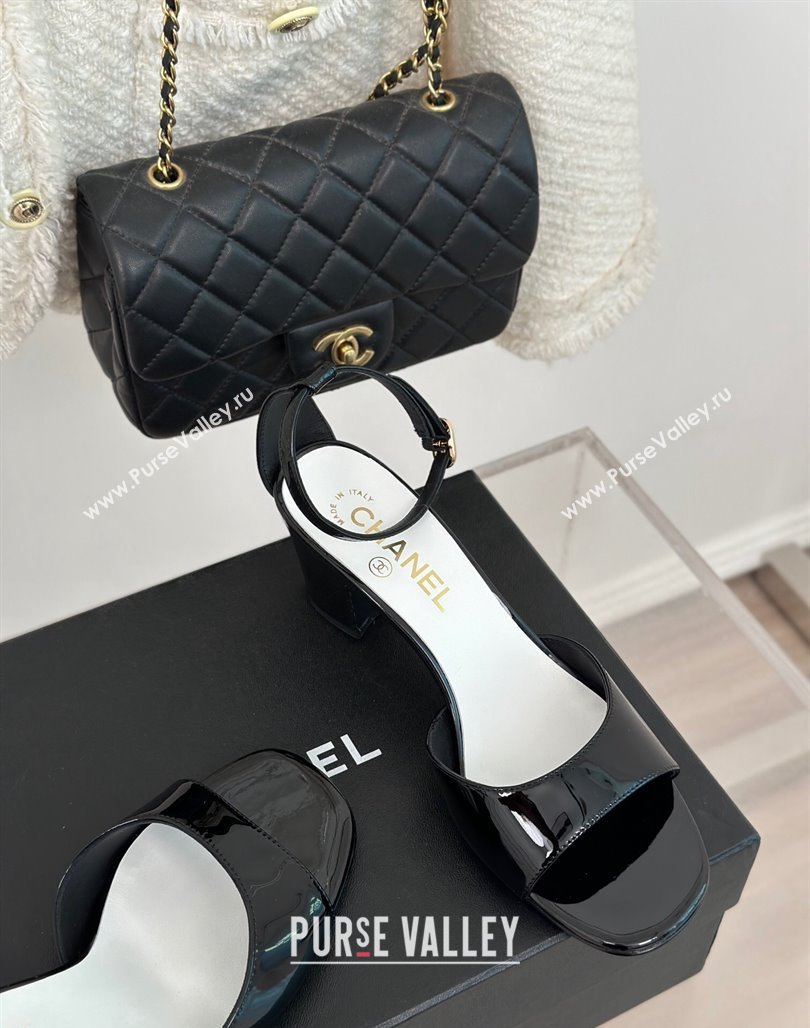 Chanel Heel 6cm Patent Calfskin Sandals Black 2024 (modeng-23121522)
