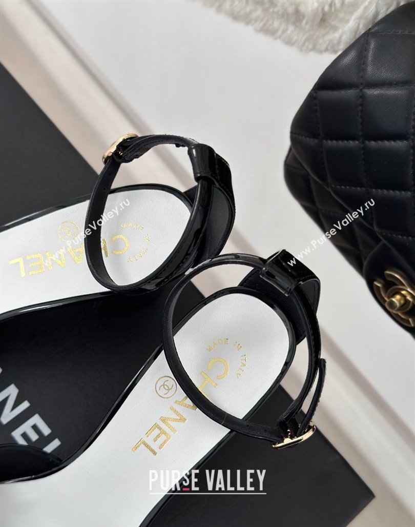 Chanel Heel 6cm Patent Calfskin Sandals Black 2024 (modeng-23121522)