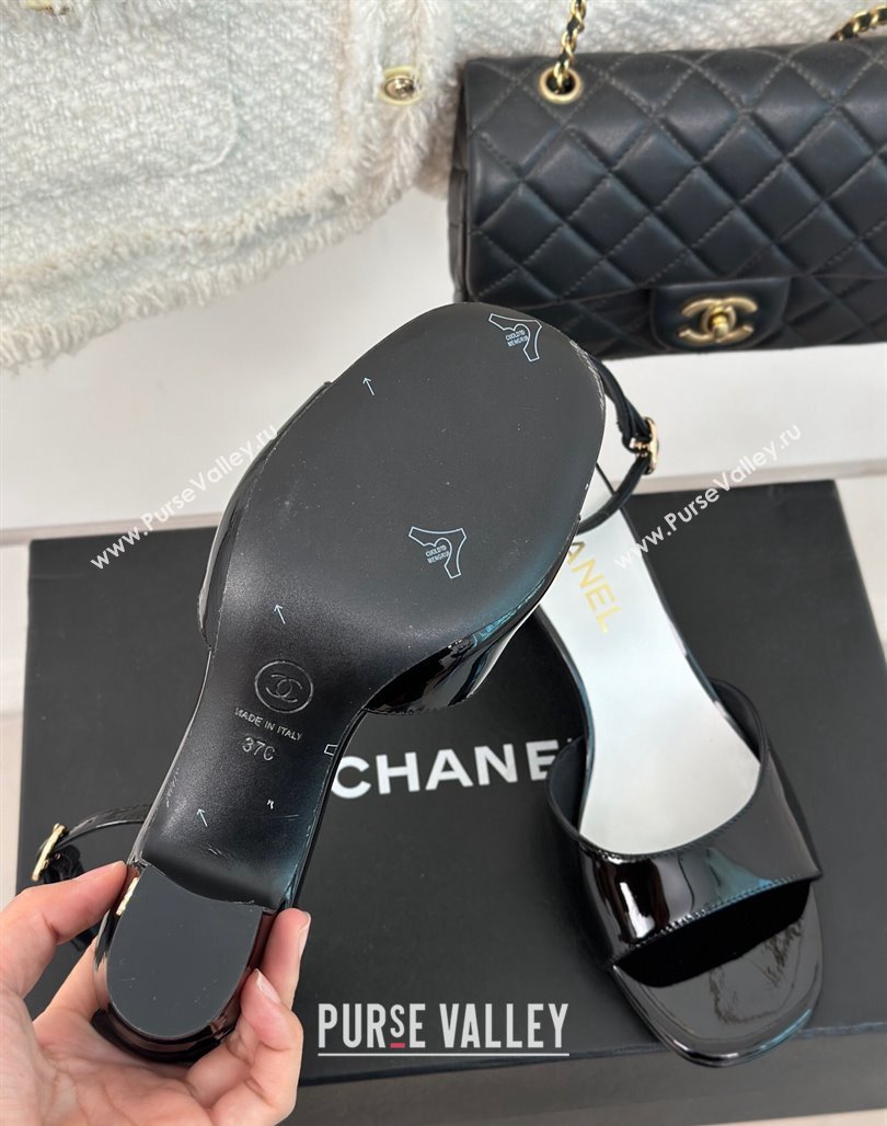 Chanel Heel 6cm Patent Calfskin Sandals Black 2024 (modeng-23121522)
