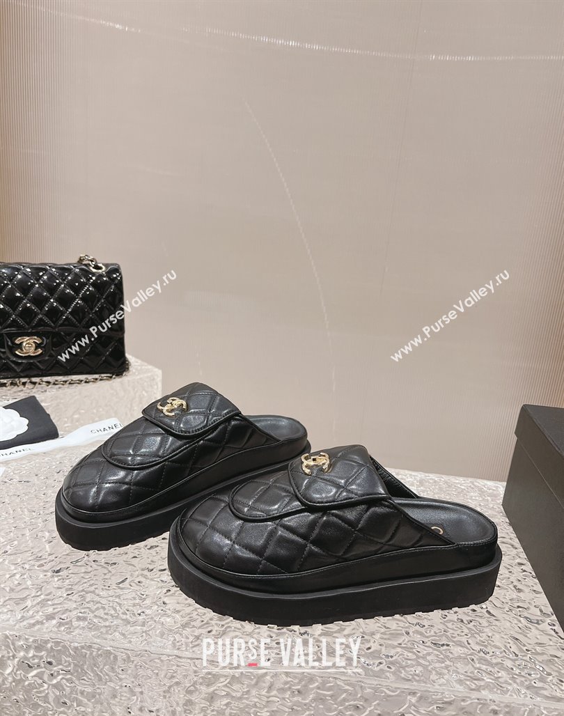 Chanel Heel 5cm CC Logo and Quilting Lambskin Mules Black 2024 (modeng-23121526)