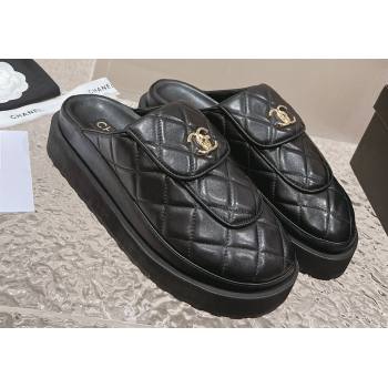 Chanel Heel 5cm CC Logo and Quilting Lambskin Mules Black 2024 (modeng-23121526)