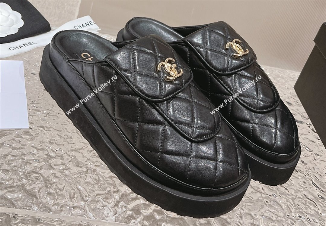 Chanel Heel 5cm CC Logo and Quilting Lambskin Mules Black 2024 (modeng-23121526)