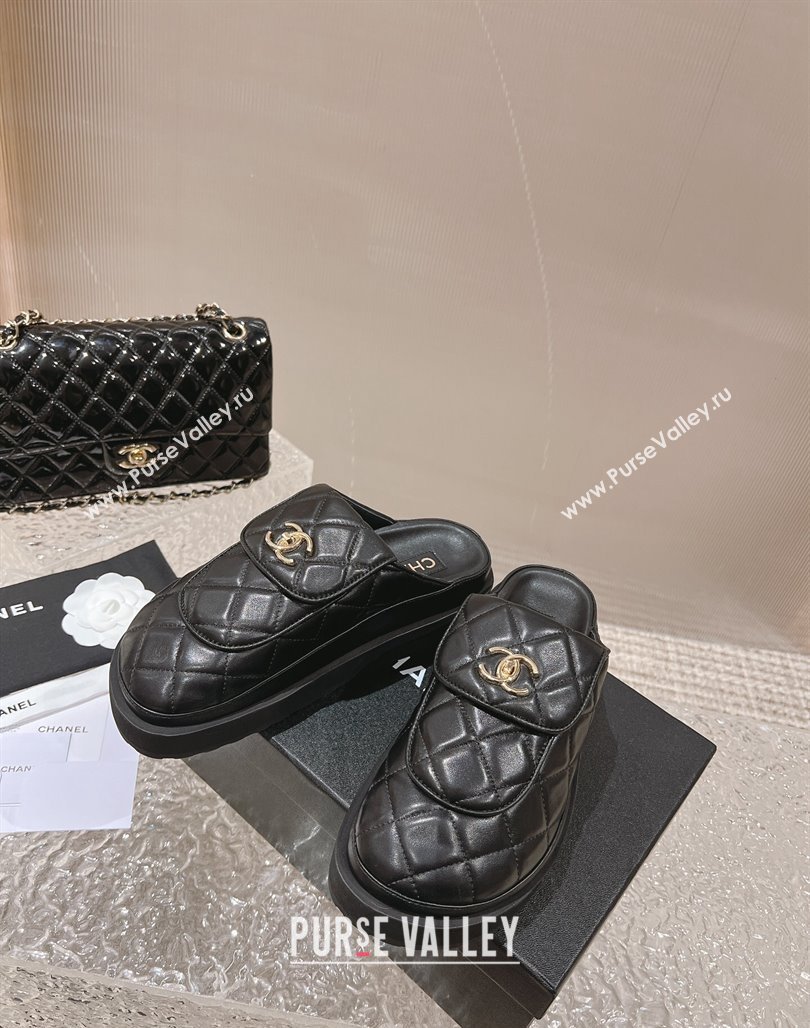 Chanel Heel 5cm CC Logo and Quilting Lambskin Mules Black 2024 (modeng-23121526)