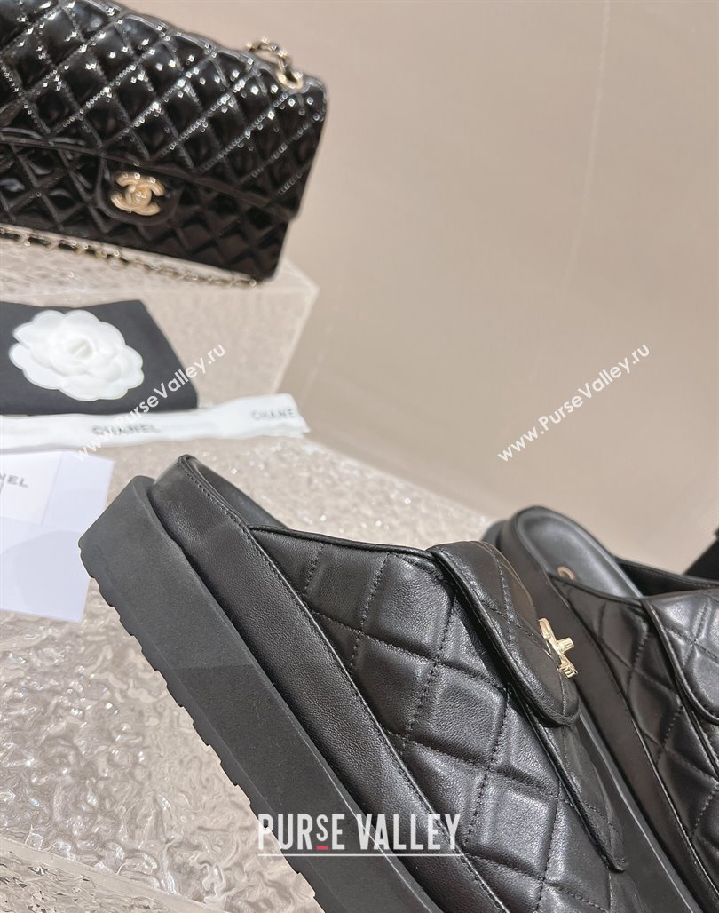 Chanel Heel 5cm CC Logo and Quilting Lambskin Mules Black 2024 (modeng-23121526)