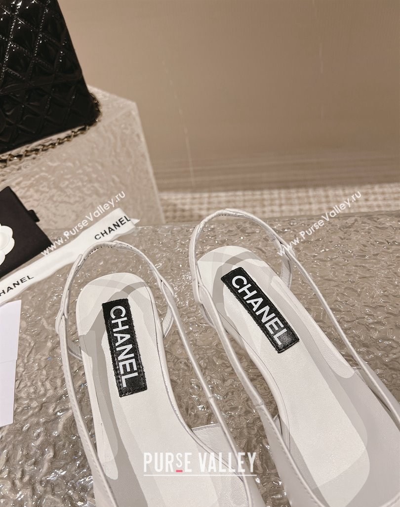 Chanel Heel 5cm CC Logo White and Black Patent Leather Slingbacks 2024 (modeng-23121532)