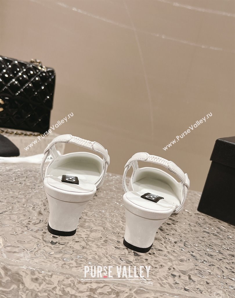 Chanel Heel 5cm CC Logo White and Black Patent Leather Slingbacks 2024 (modeng-23121532)