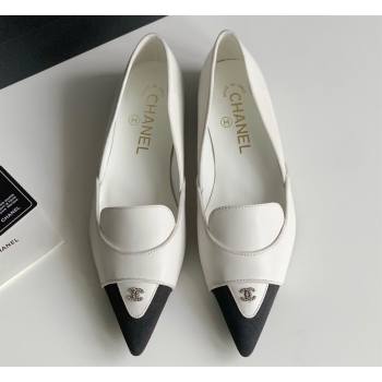 Chanel Crystal CC Logo Vintage Ballet Flats in Lambskin White 2024 (modeng-23121508)