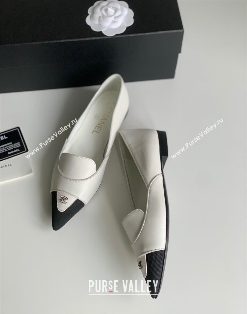 Chanel Crystal CC Logo Vintage Ballet Flats in Lambskin White 2024 (modeng-23121508)