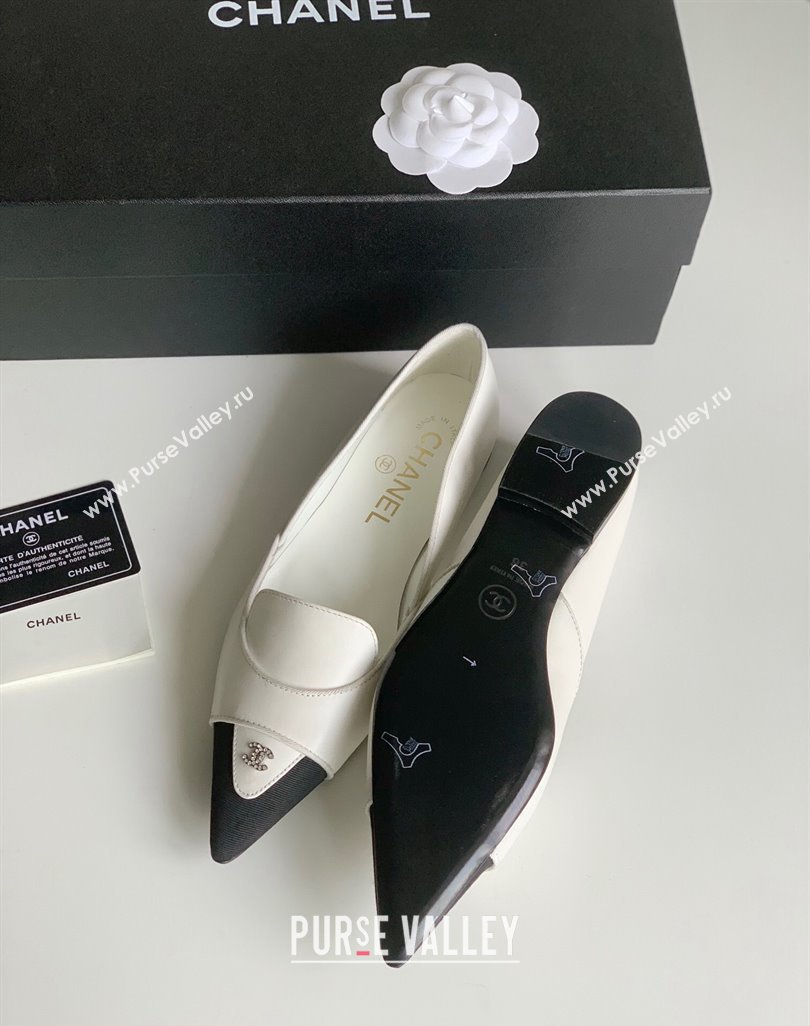 Chanel Crystal CC Logo Vintage Ballet Flats in Lambskin White 2024 (modeng-23121508)