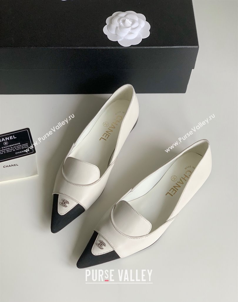 Chanel Crystal CC Logo Vintage Ballet Flats in Lambskin White 2024 (modeng-23121508)