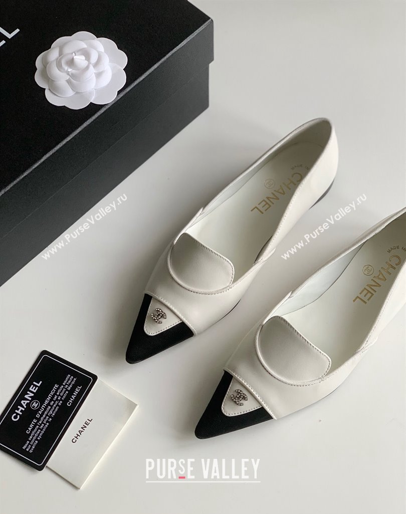 Chanel Crystal CC Logo Vintage Ballet Flats in Lambskin White 2024 (modeng-23121508)