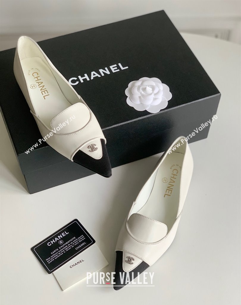 Chanel Crystal CC Logo Vintage Ballet Flats in Lambskin White 2024 (modeng-23121508)