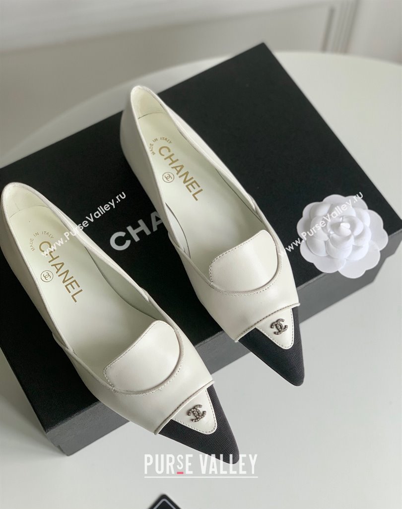 Chanel Crystal CC Logo Vintage Ballet Flats in Lambskin White 2024 (modeng-23121508)