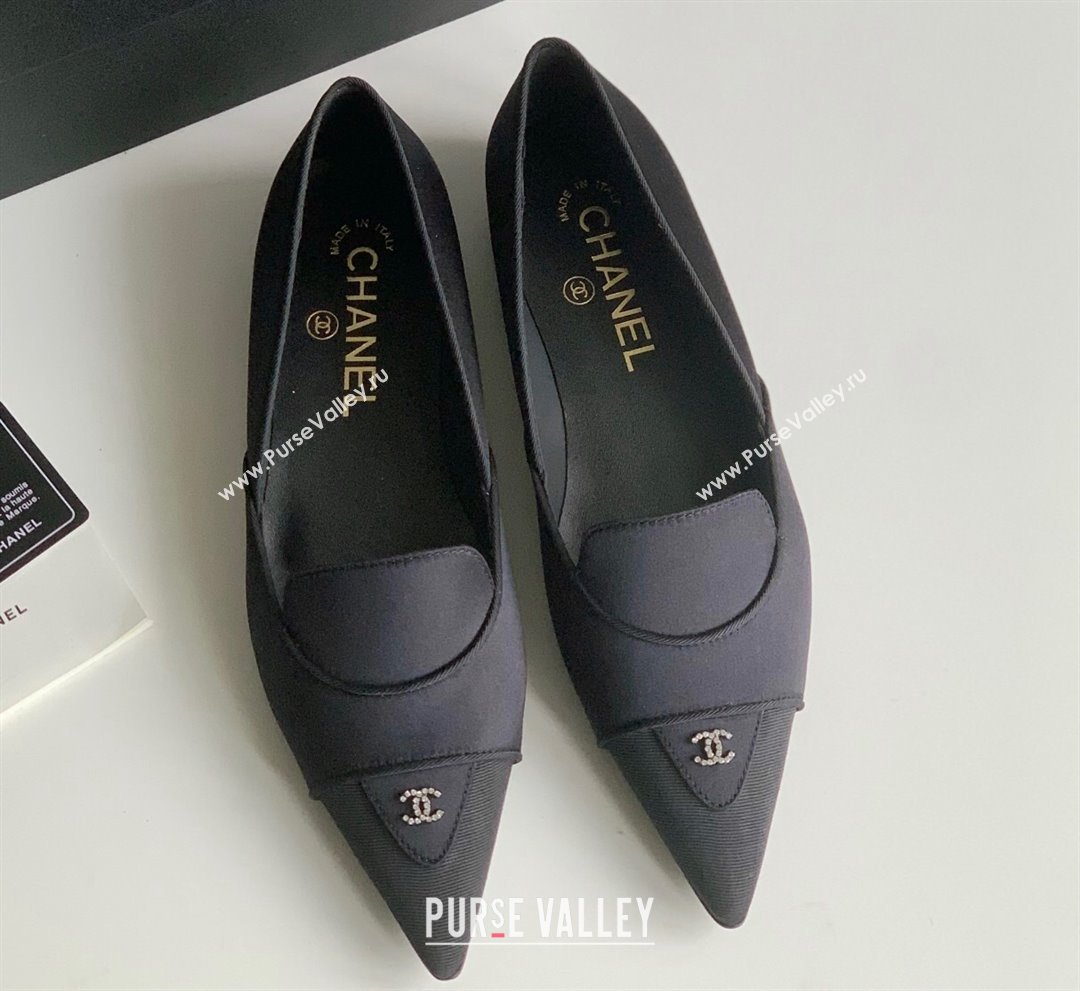 Chanel Crystal CC Logo Vintage Ballet Flats in Satin Black 2024 (modeng-23121510)