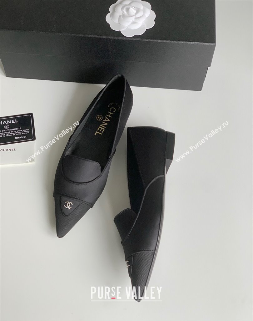 Chanel Crystal CC Logo Vintage Ballet Flats in Satin Black 2024 (modeng-23121510)