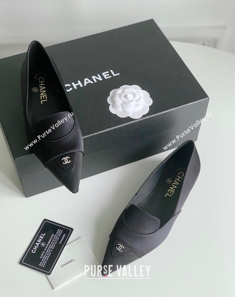 Chanel Crystal CC Logo Vintage Ballet Flats in Satin Black 2024 (modeng-23121510)
