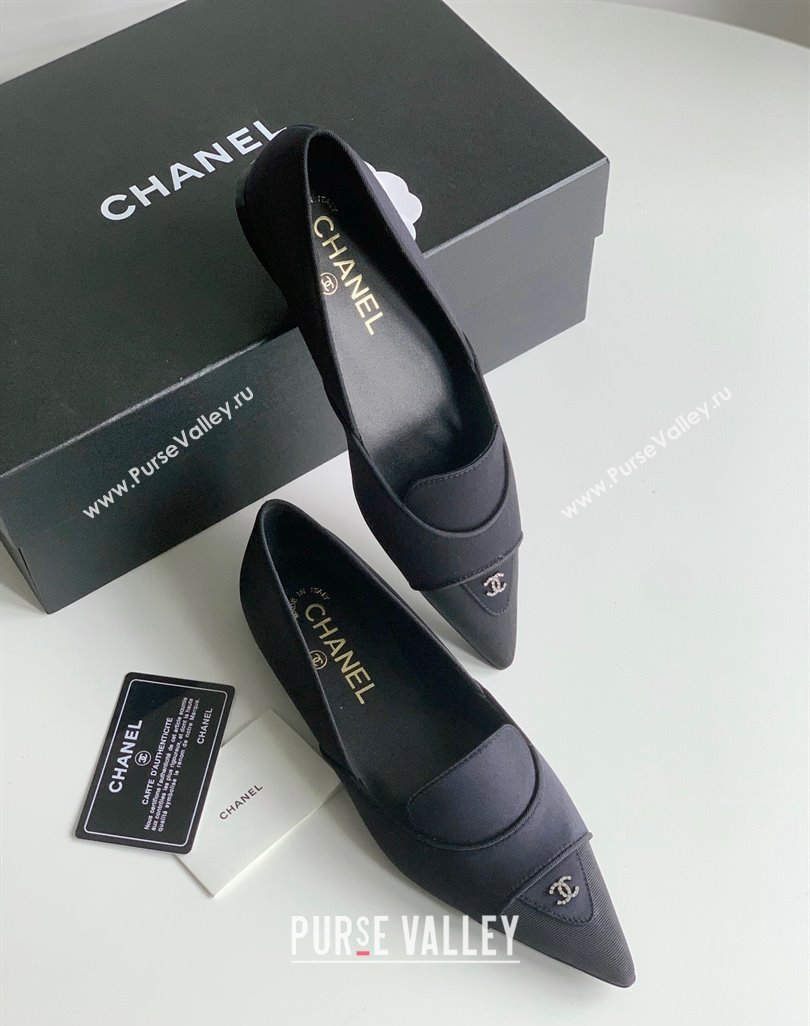 Chanel Crystal CC Logo Vintage Ballet Flats in Satin Black 2024 (modeng-23121510)