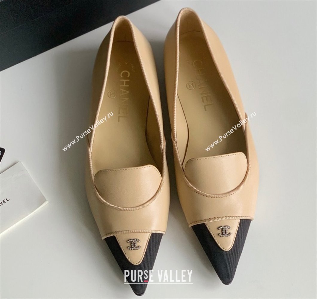 Chanel Crystal CC Logo Vintage Ballet Flats in Lambskin Beige 2024 (modeng-23121509)