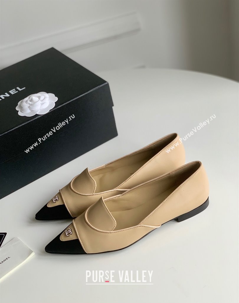 Chanel Crystal CC Logo Vintage Ballet Flats in Lambskin Beige 2024 (modeng-23121509)