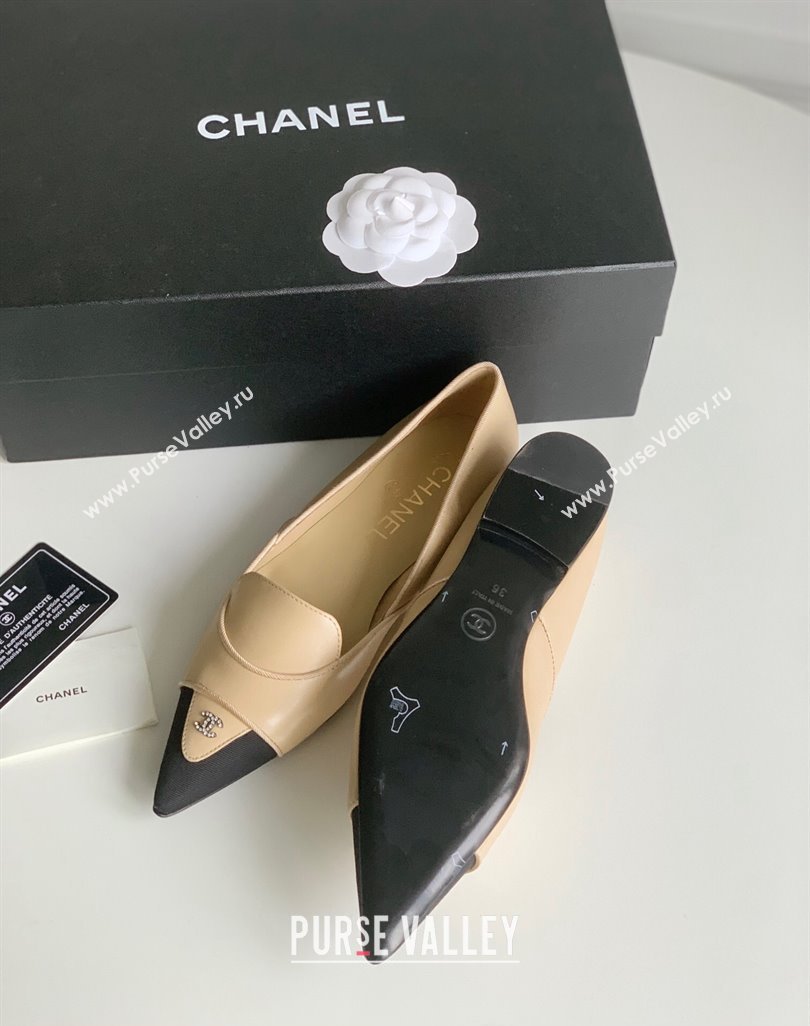 Chanel Crystal CC Logo Vintage Ballet Flats in Lambskin Beige 2024 (modeng-23121509)