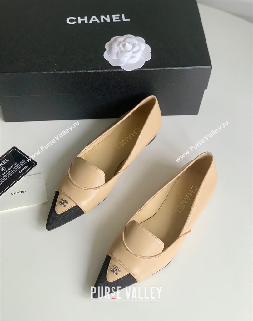 Chanel Crystal CC Logo Vintage Ballet Flats in Lambskin Beige 2024 (modeng-23121509)