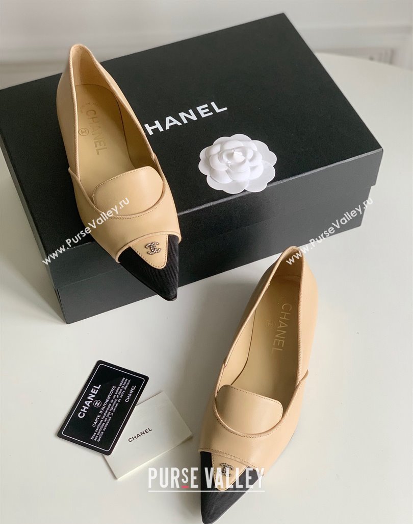 Chanel Crystal CC Logo Vintage Ballet Flats in Lambskin Beige 2024 (modeng-23121509)