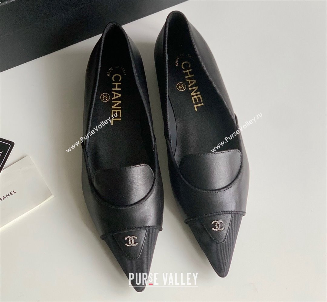 Chanel Crystal CC Logo Vintage Ballet Flats in Lambskin Black 2024 (modeng-23121507)