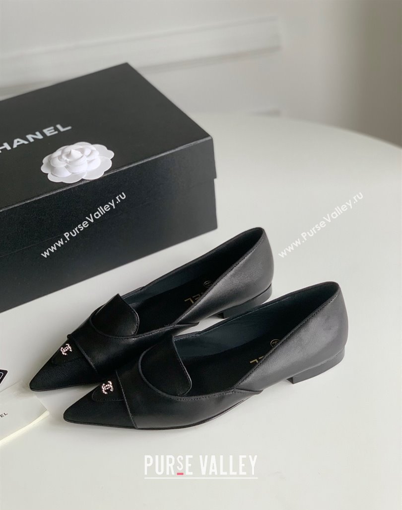 Chanel Crystal CC Logo Vintage Ballet Flats in Lambskin Black 2024 (modeng-23121507)