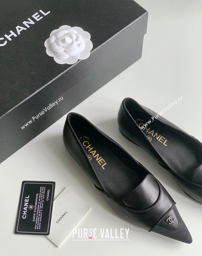 Chanel Crystal CC Logo Vintage Ballet Flats in Lambskin Black 2024 (modeng-23121507)