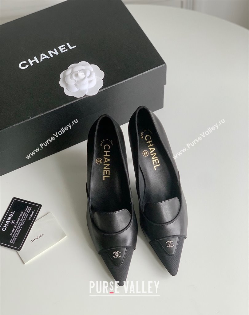 Chanel Heel 8cm Crystal CC Logo Vintage Pumps in Lambskin Black 2024 (modeng-23121503)