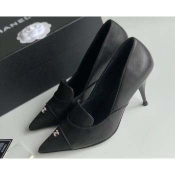 Chanel Heel 8cm Crystal CC Logo Vintage Pumps in Lambskin Black 2024 (modeng-23121503)