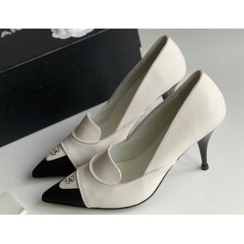 Chanel Heel 8cm Crystal CC Logo Vintage Pumps in Lambskin White 2024 (modeng-23121504)