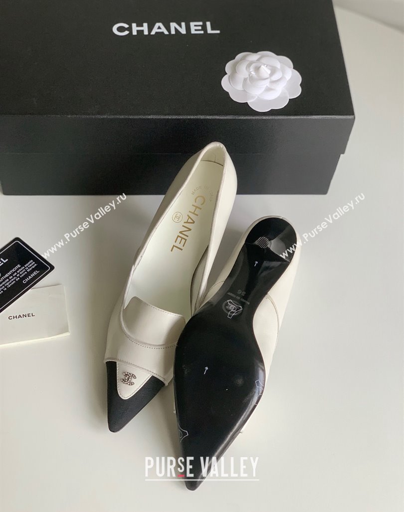 Chanel Heel 8cm Crystal CC Logo Vintage Pumps in Lambskin White 2024 (modeng-23121504)