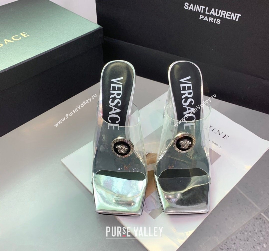 Versace Clear Heel 10cm Medusa hardware Alia Mules PVC Silver 2024 (keer-23121851)