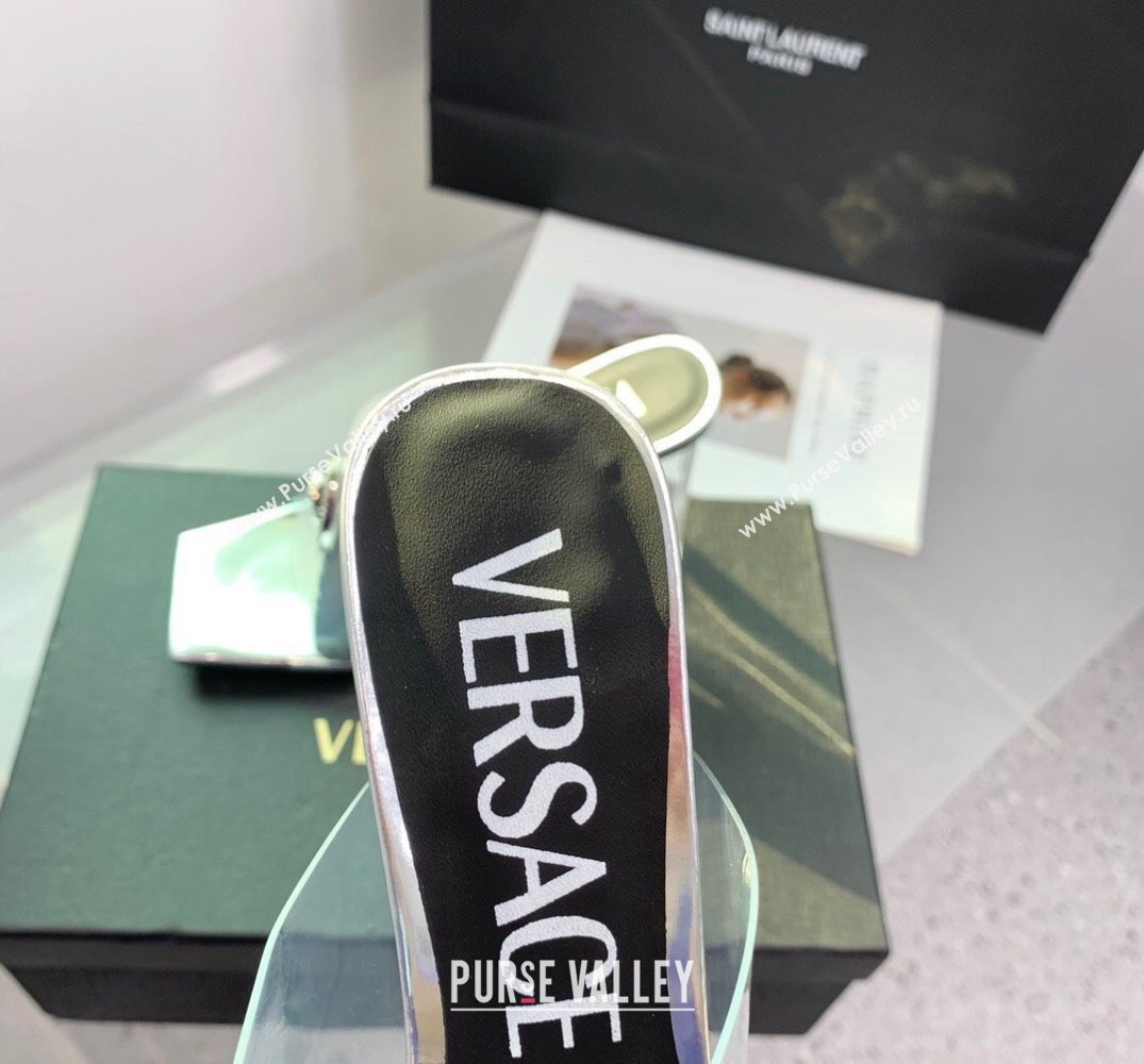 Versace Clear Heel 10cm Medusa hardware Alia Mules PVC Silver 2024 (keer-23121851)