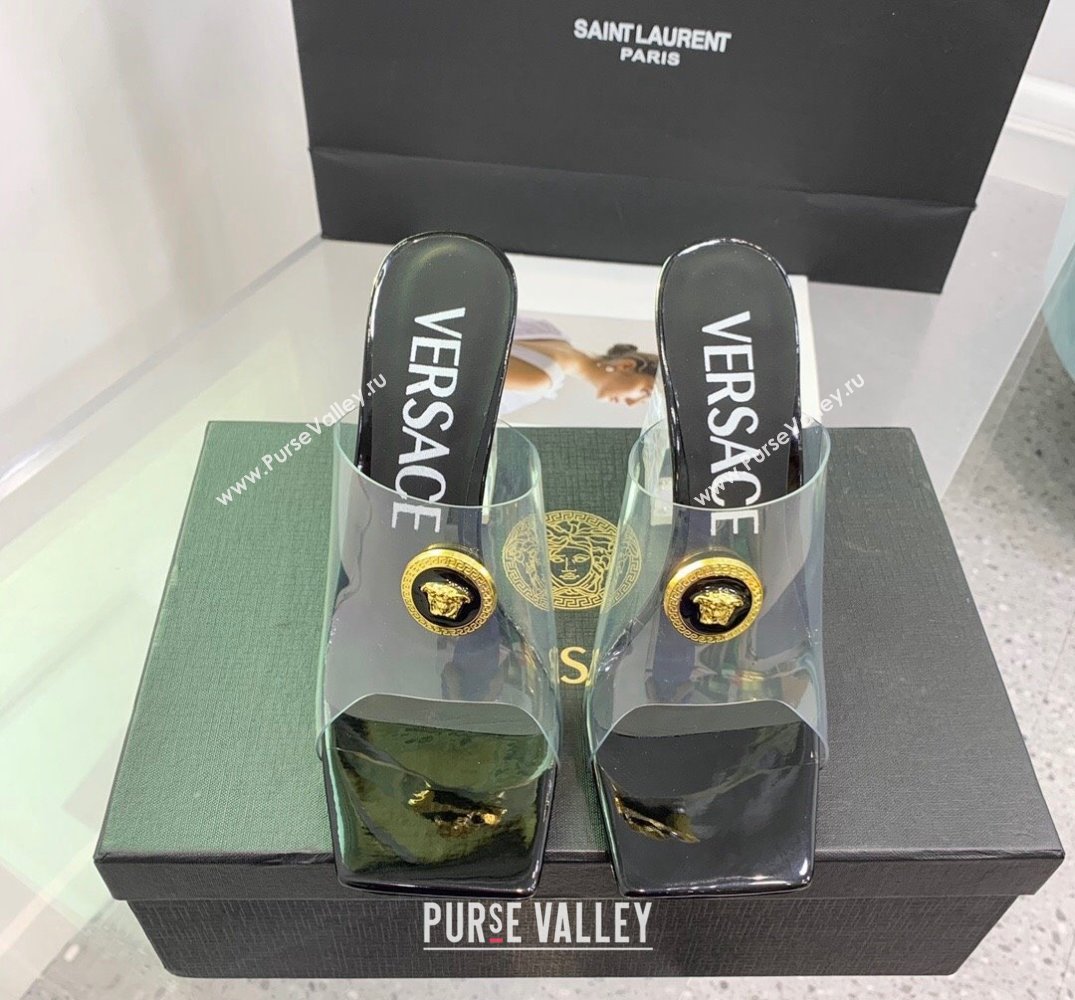 Versace Clear Heel 10cm Medusa hardware Alia Mules PVC Black 2024 (keer-23121846)
