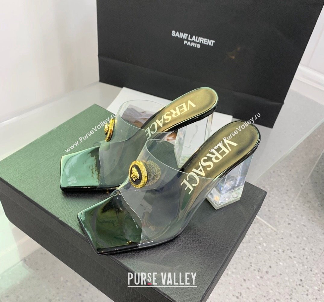 Versace Clear Heel 10cm Medusa hardware Alia Mules PVC Black 2024 (keer-23121846)