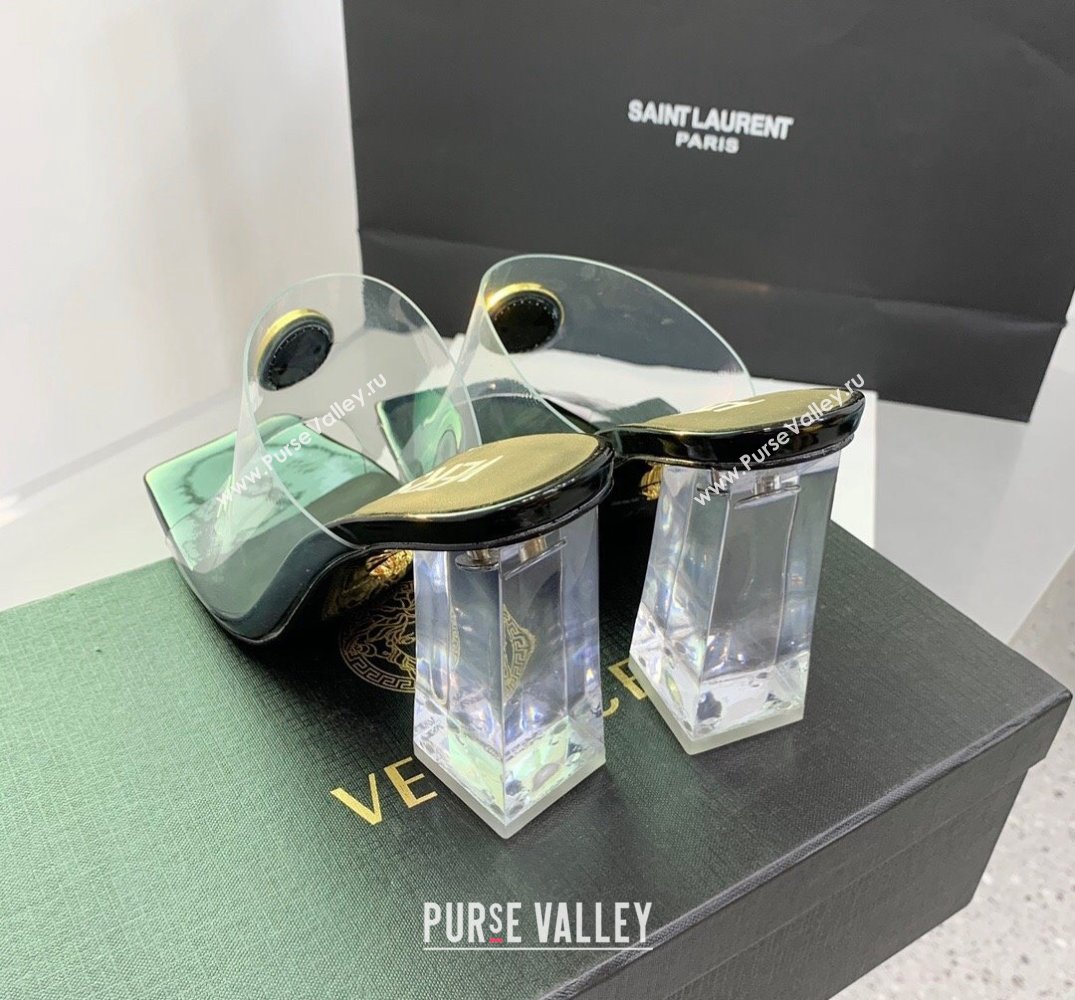 Versace Clear Heel 10cm Medusa hardware Alia Mules PVC Black 2024 (keer-23121846)