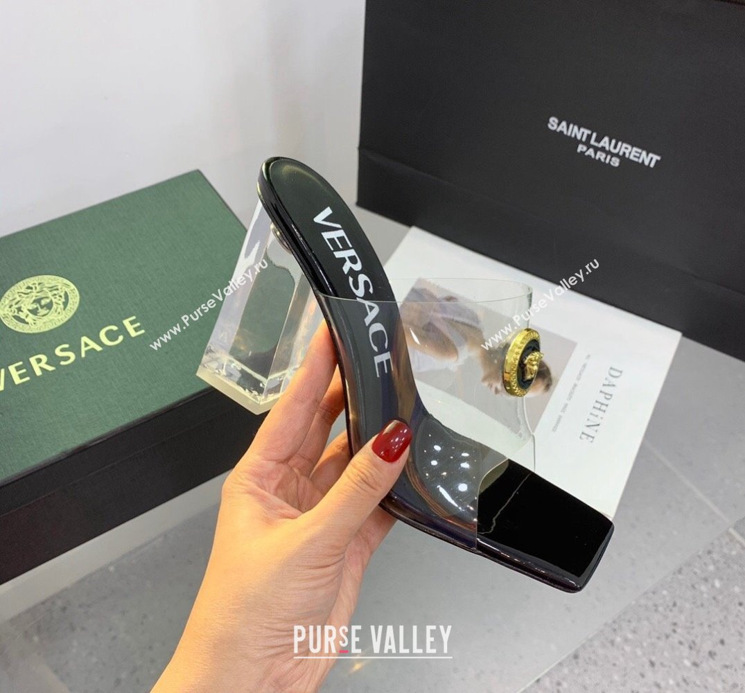 Versace Clear Heel 10cm Medusa hardware Alia Mules PVC Black 2024 (keer-23121846)