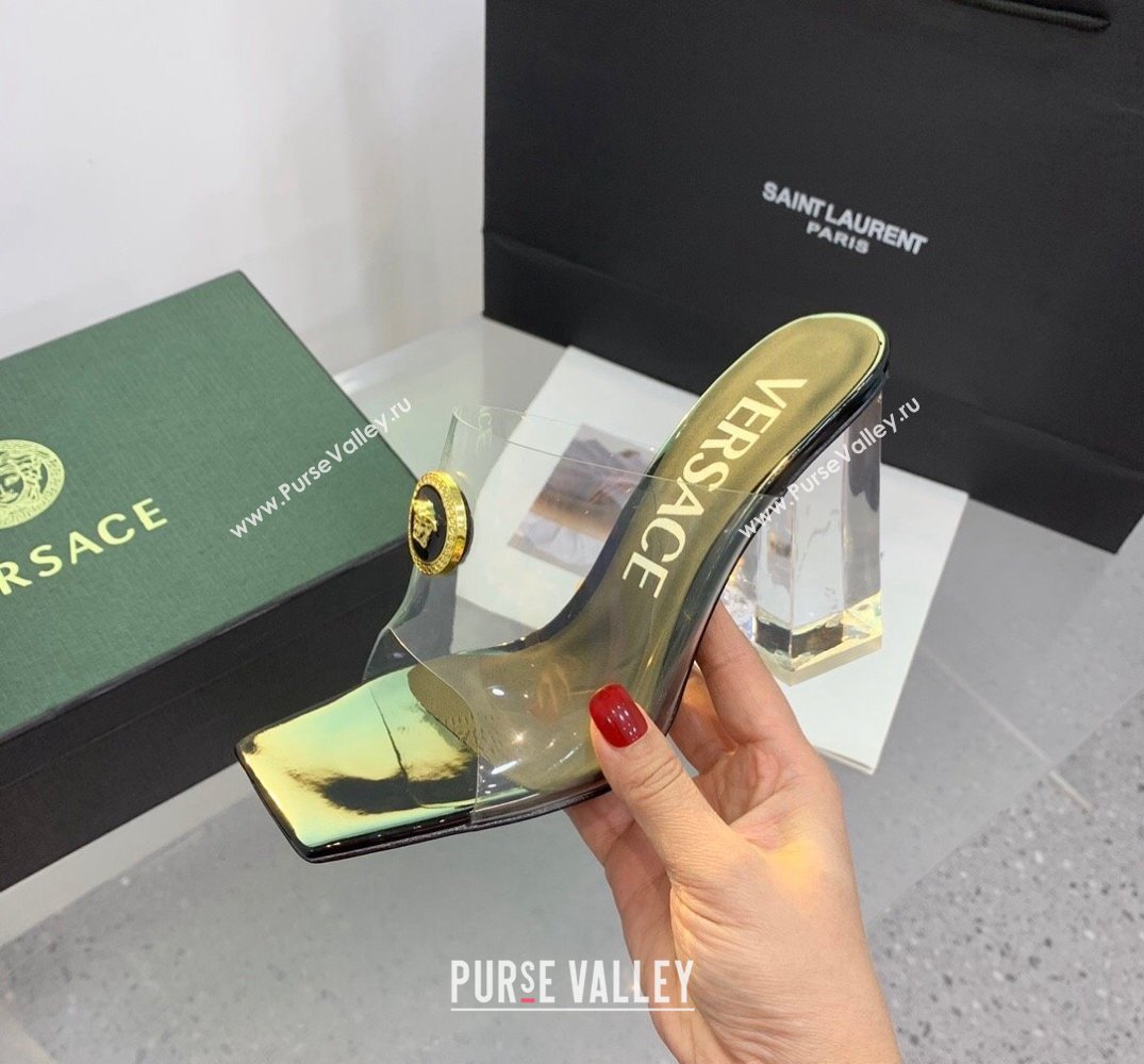 Versace Clear Heel 10cm Medusa hardware Alia Mules PVC Black 2024 (keer-23121846)