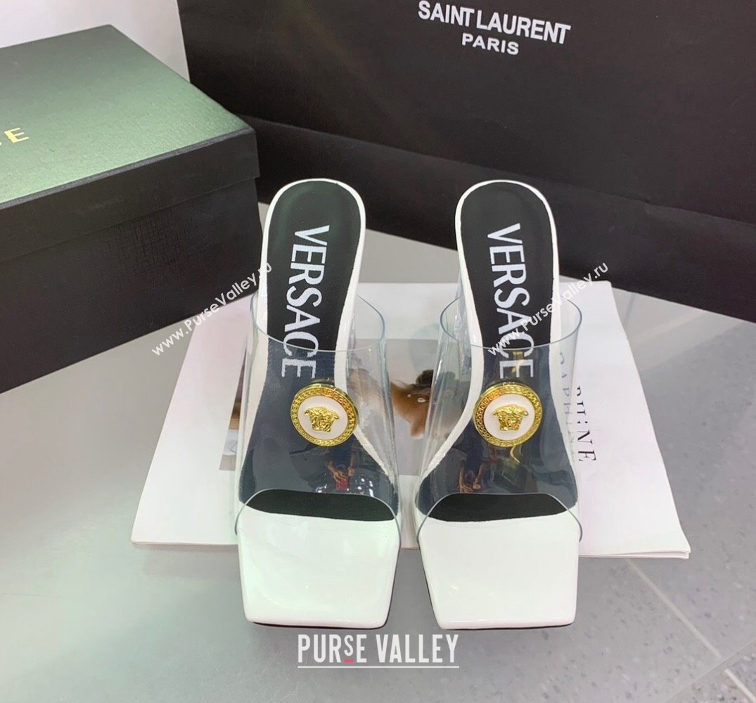 Versace Clear Heel 10cm Medusa hardware Alia Mules PVC White 2024 (keer-23121847)