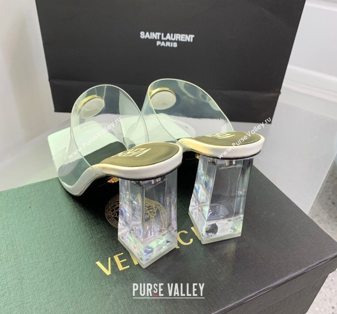 Versace Clear Heel 10cm Medusa hardware Alia Mules PVC White 2024 (keer-23121847)