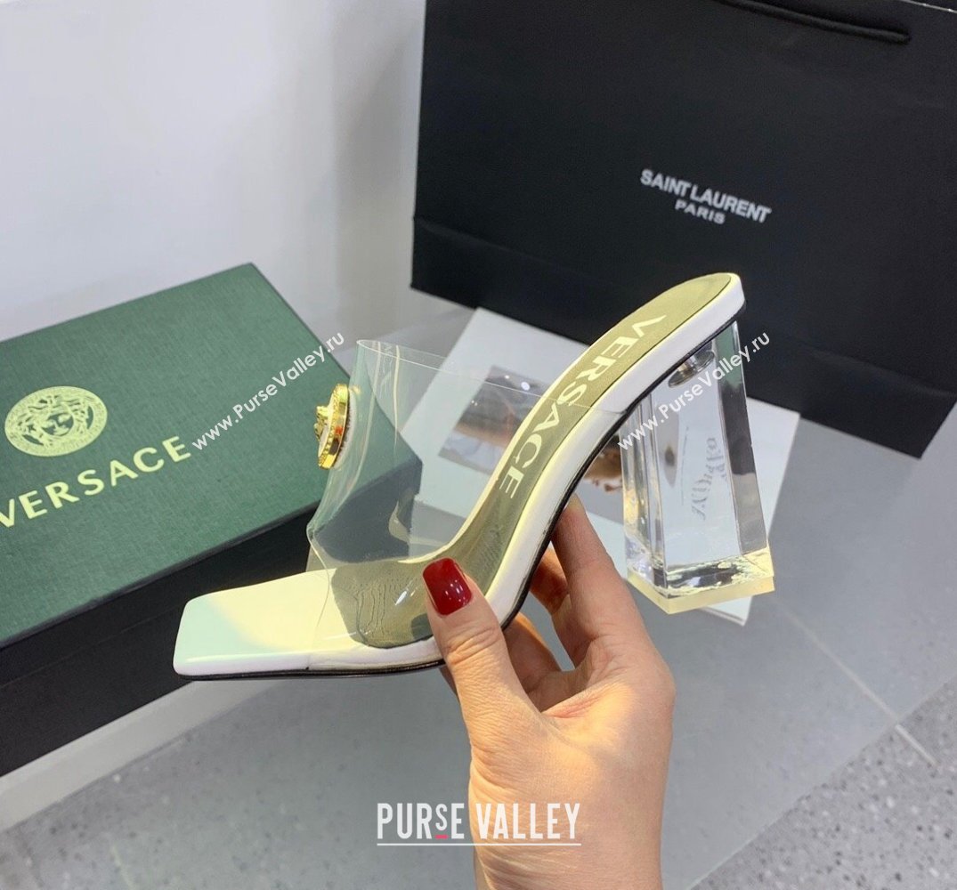 Versace Clear Heel 10cm Medusa hardware Alia Mules PVC White 2024 (keer-23121847)