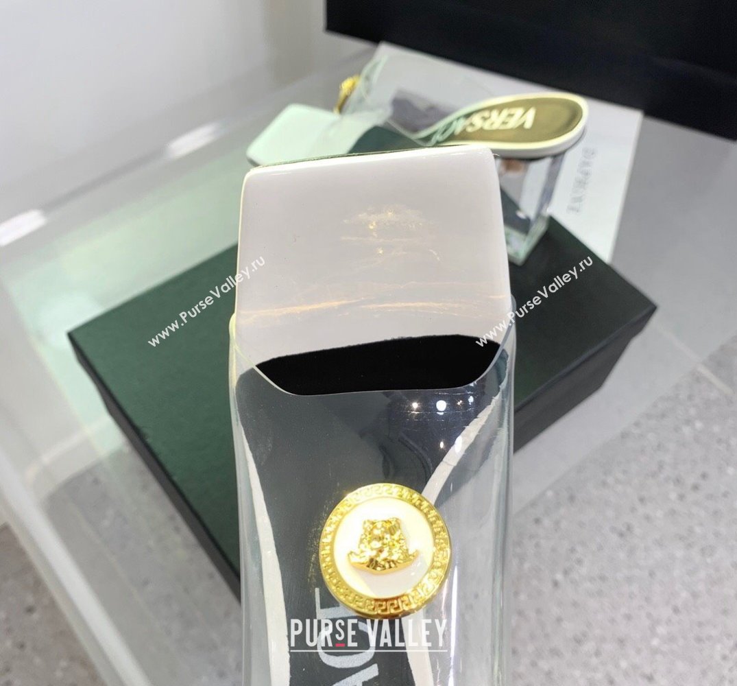 Versace Clear Heel 10cm Medusa hardware Alia Mules PVC White 2024 (keer-23121847)