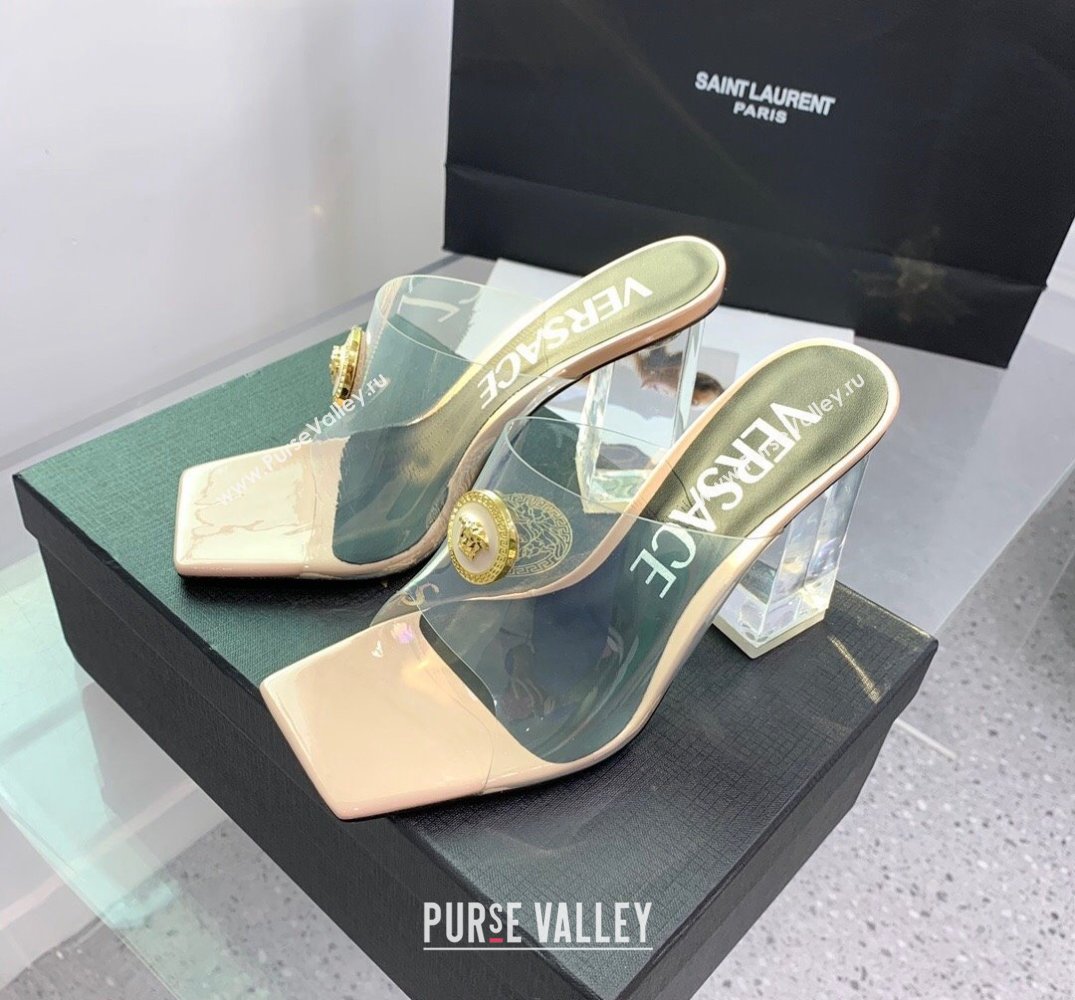Versace Clear Heel 10cm Medusa hardware Alia Mules PVC Beige 2024 (keer-23121848)