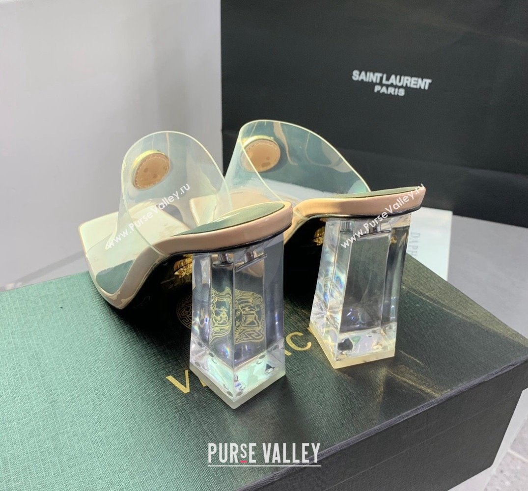 Versace Clear Heel 10cm Medusa hardware Alia Mules PVC Beige 2024 (keer-23121848)