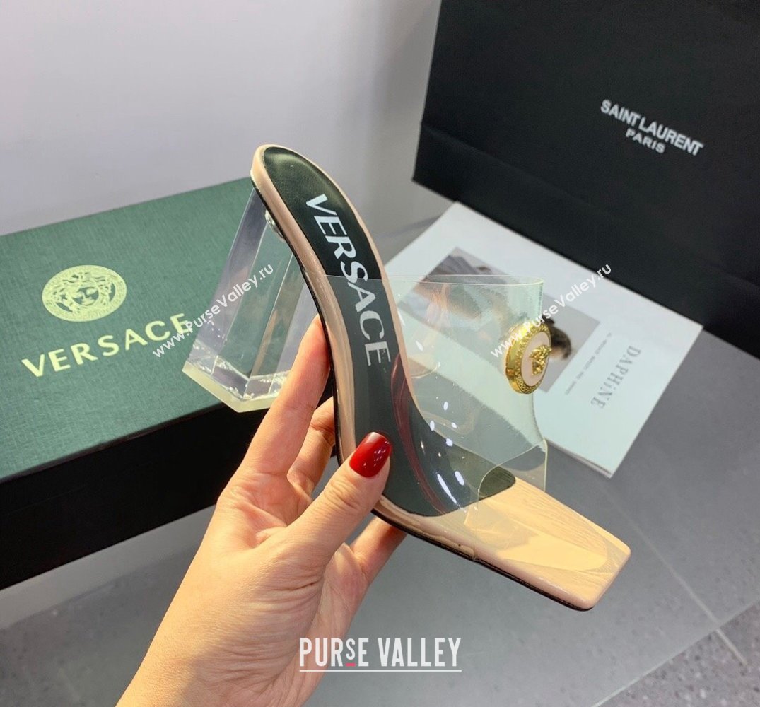 Versace Clear Heel 10cm Medusa hardware Alia Mules PVC Beige 2024 (keer-23121848)